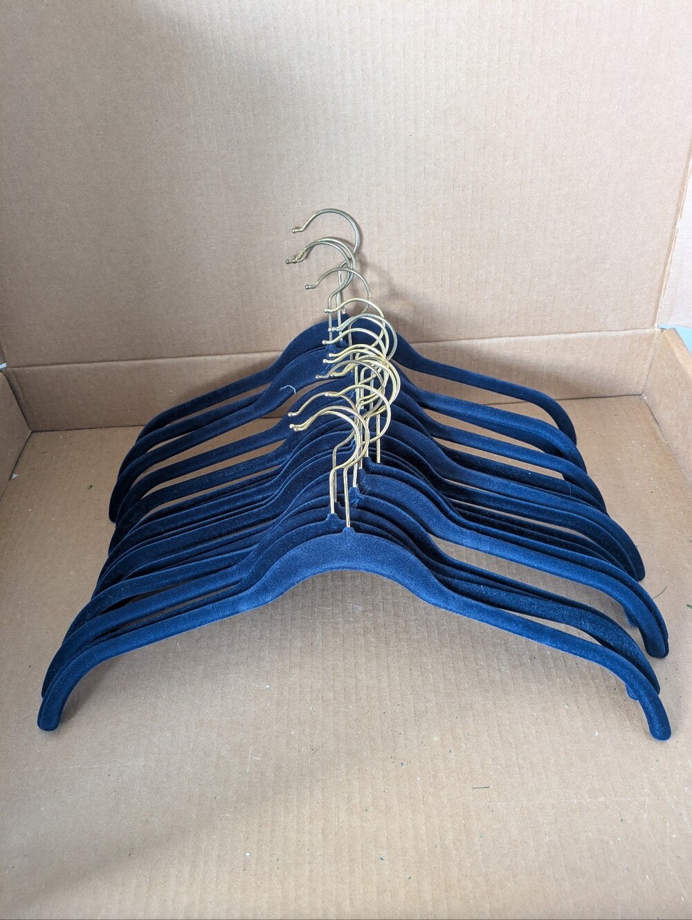 Joy Mangano Set of 17 Navy Velvet Hangers with Gold Hooks
